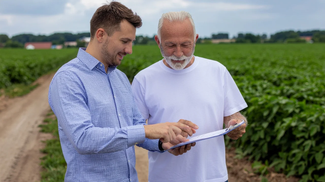 Właściciel restauracji podpisuje z rolnikiem fakturę RR