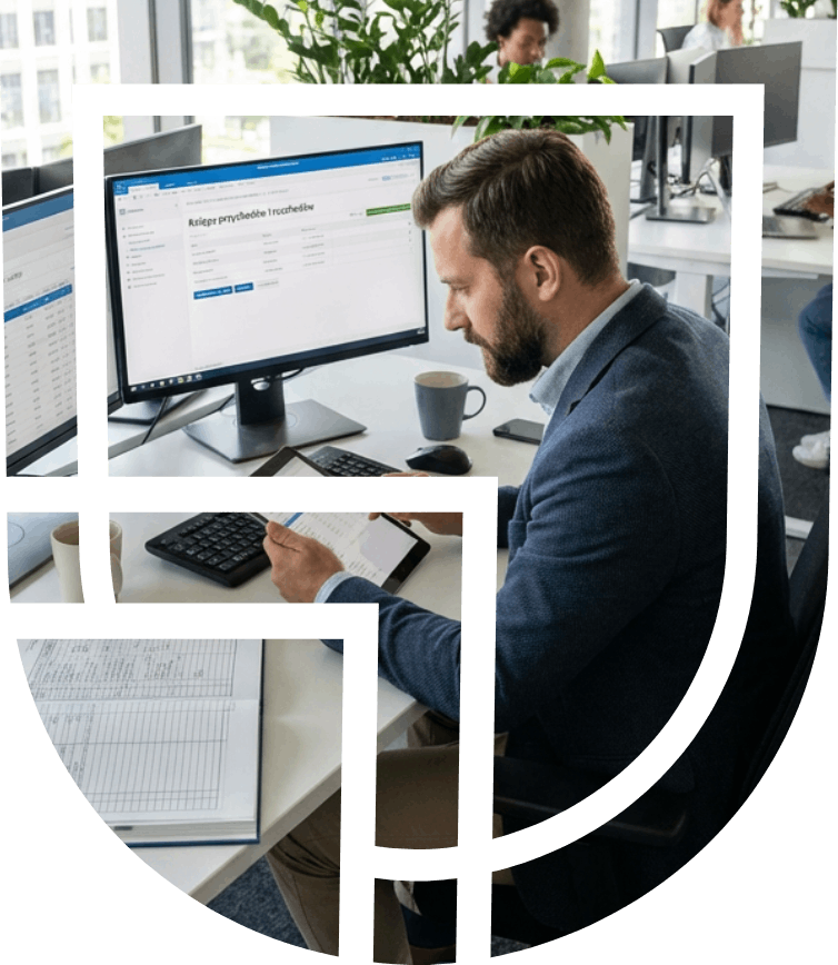 Księgowy pracujący nad księgą przychodów i rozchodów